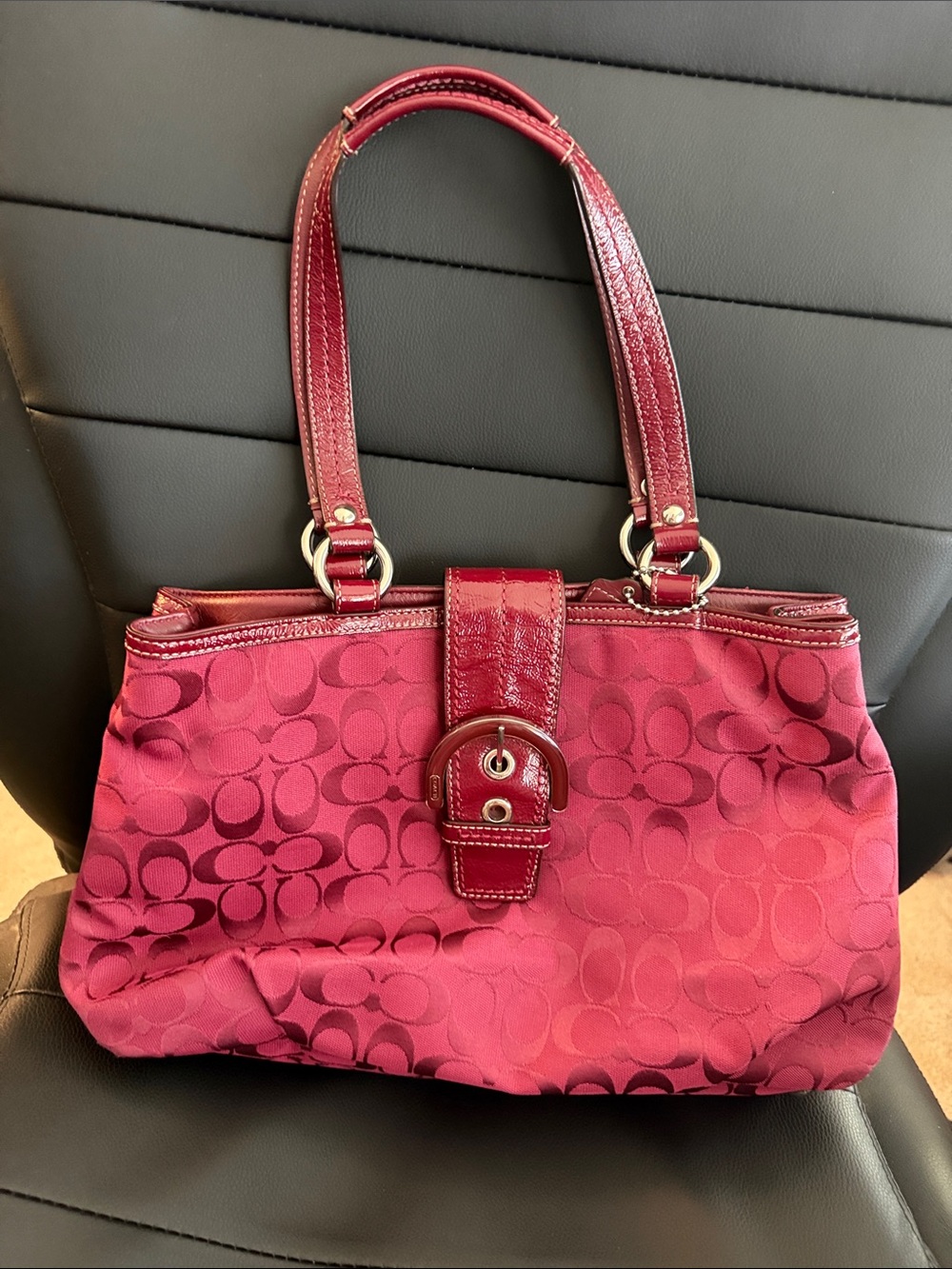 Coach purse: Signature Jacquard Shoulder Bag in Deep Wine
